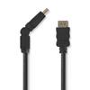 CAVO HDMI NEDIS CVGB34290BK15 ALTA VELOCITA' CON ETHERNET CONNETTORE 1 HDMI MASCHIO  - CONNETTORE 1 HDMI MASCHIO GIREVOLE 1,5 MT  NERO